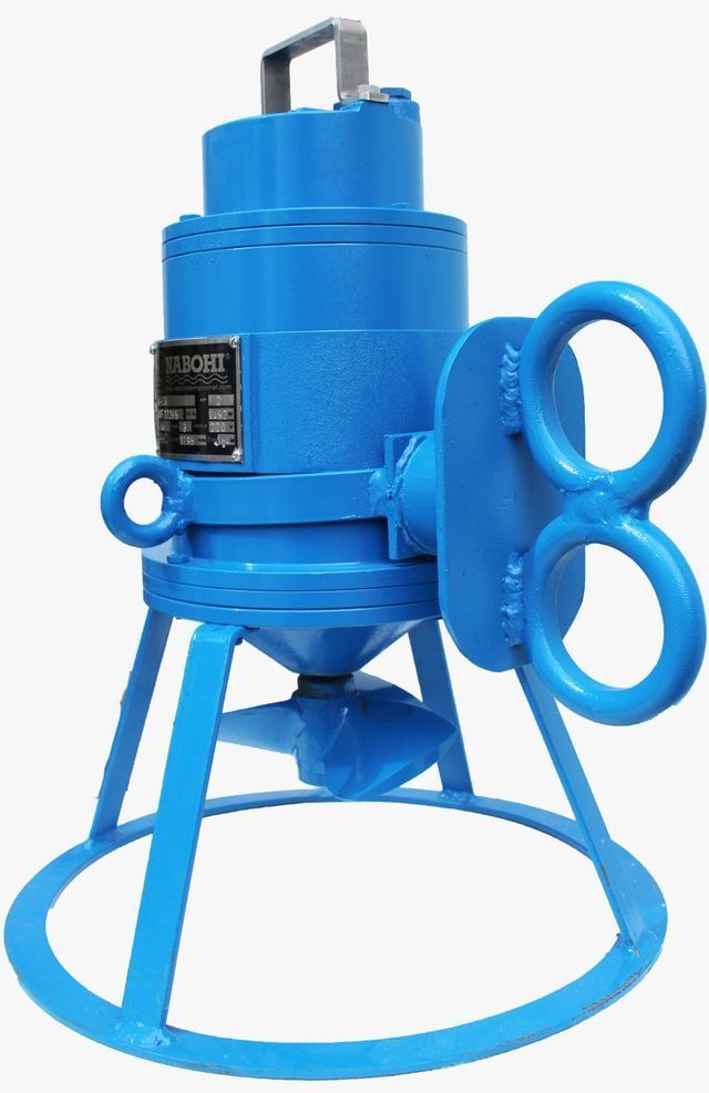 Máquina industrial azul con asa de bucle y base circular ancha sobre fondo blanco.