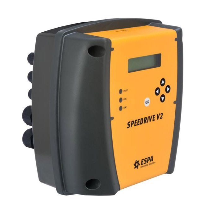 Módulo controlador de variador de frecuencia ESPA Speedrive V2 amarillo y negro