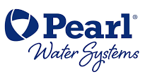 Logotipo de Pearl Water Systems en texto azul con un icono de gota de agua estilizada.