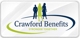 The logo for crawford benefits shows a man and a woman standing next to each other