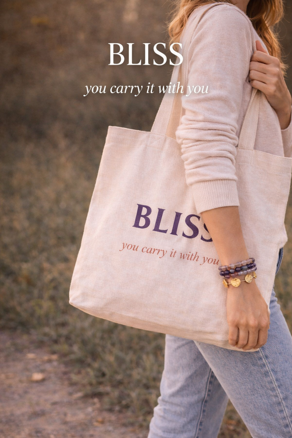 Be Your BLISS™ reusable tote bag designed as a Moment Maker™ for carrying everyday essentials with style, purpose, and positivity.