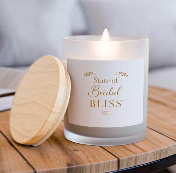 be your bliss state of bridal bliss soy candle with wooden cover as a gift for the bride