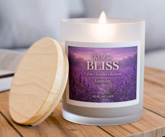 Lavender Be Your BLISS™ Rest in BLISS Reiki-infused soy candle created to bring comfort, remembrance, and peaceful reflection.