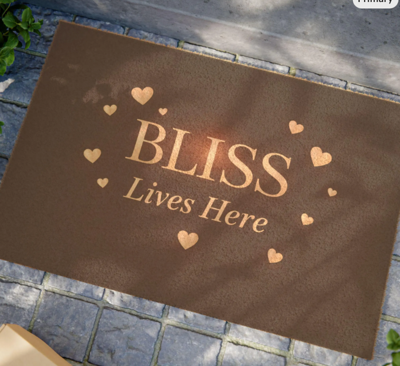 Welcome mat Bliss lives here. Be Your BLISS™ welcome doormat designed to greet family and guests with warmth, positivity, and a reminder to create meaningful moments.