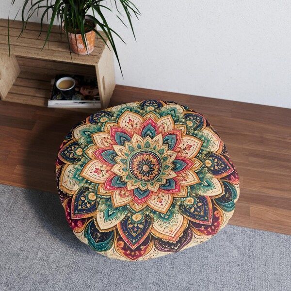 Boho Mandala Floor Pillow for yoga, relaxation, journaling and meditation or decoration
