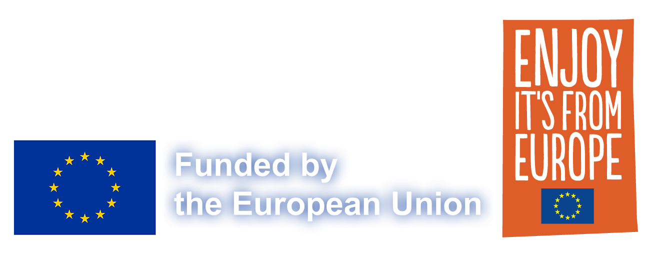 Loghi dell'Unione Europea, tra cui la bandiera, e la scritta 