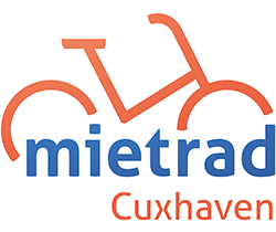 Ein blau-oranges Logo für Mietrad Cuxhaven