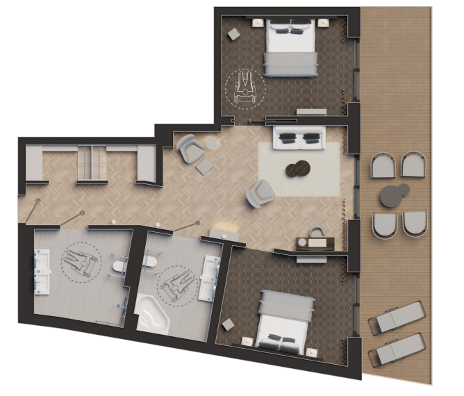 Ein Grundriss eines Hauses mit Balkon