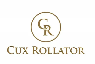 Auf weißem Hintergrund ist ein Logo für den Rollator Cux abgebildet.