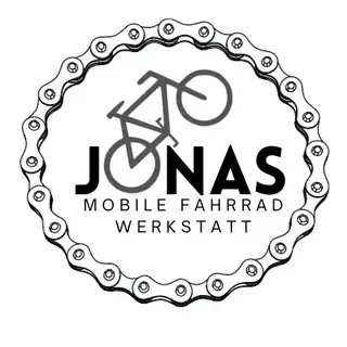 A black and white logo for jonas mobile fahrrad werkstatt