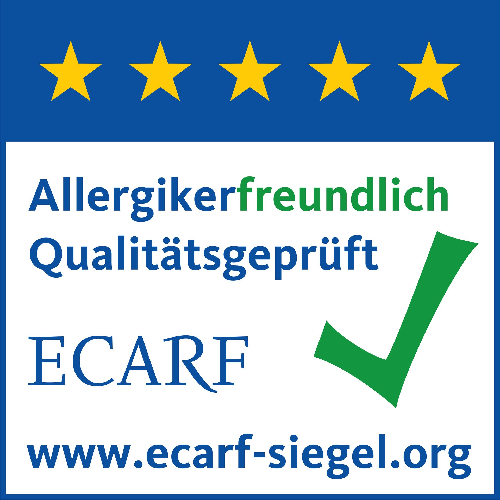 Ein blau-weißes Logo mit der Aufschrift ecarf www.ecarf-siegel.org