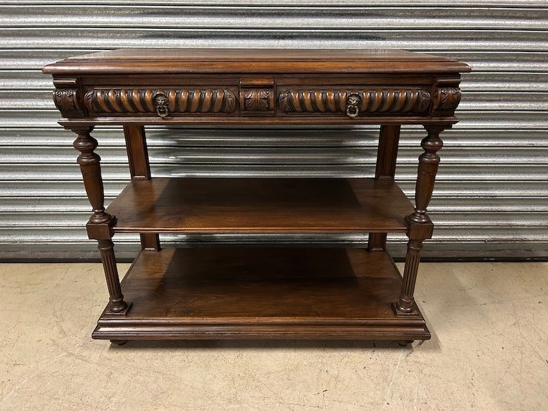 19th C Antique French Oak & Marble Dessert Server
