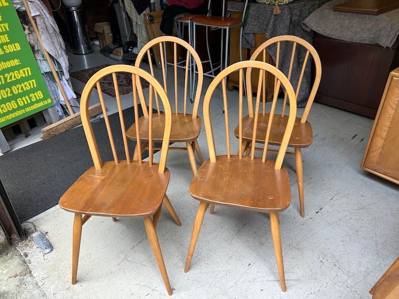 Set of Four Blonde Ercol Windsor Hoop Back Dining Chairs