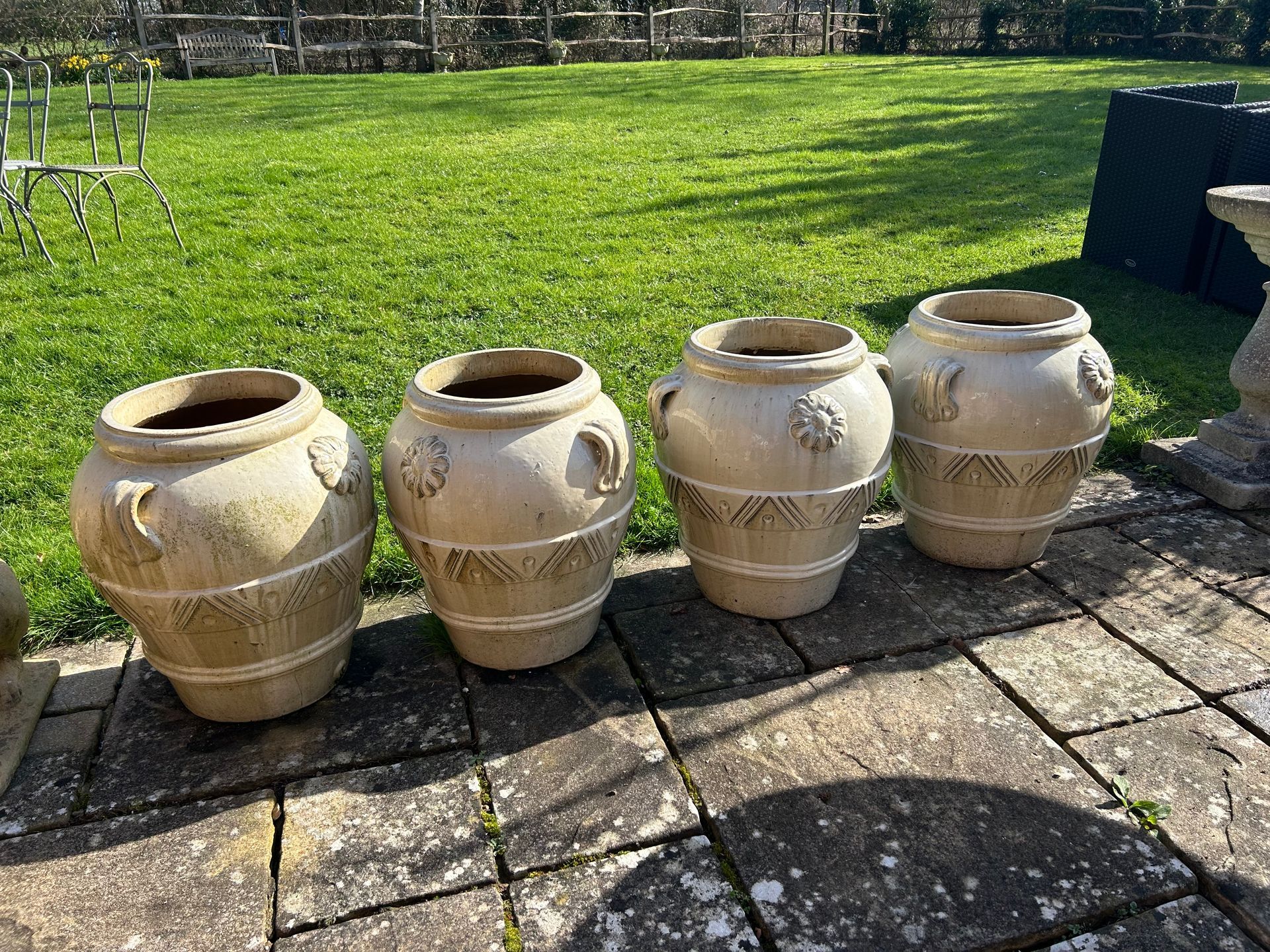 Four Identical Terracotta Glazed Garden Planters/ Urns