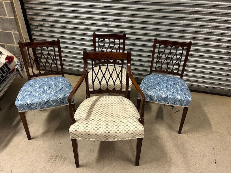 Quality Set of Four Antique Mahogany Trellis Back Dining Chairs