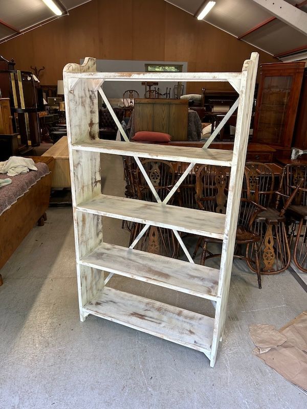 Industrial Style White Washed Bookcase