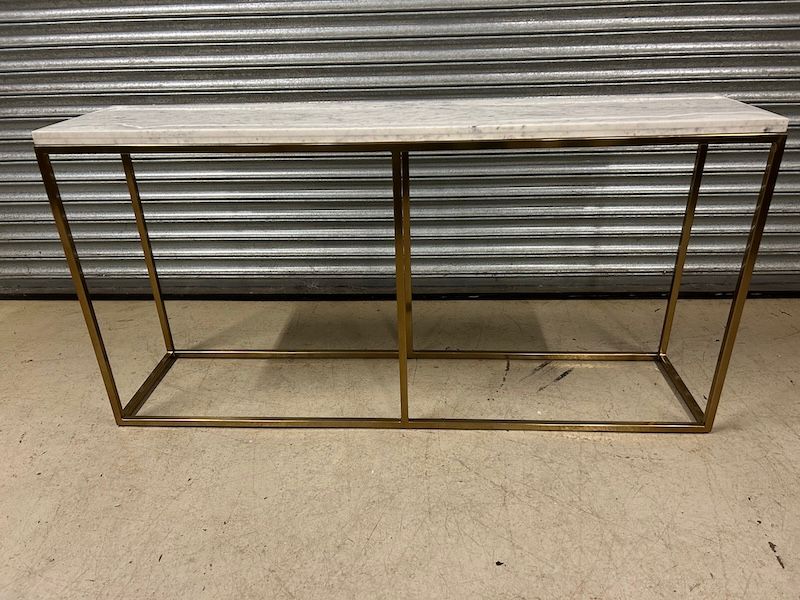 Antique Brass Frame & Marbled Topped Narrow Console Table
