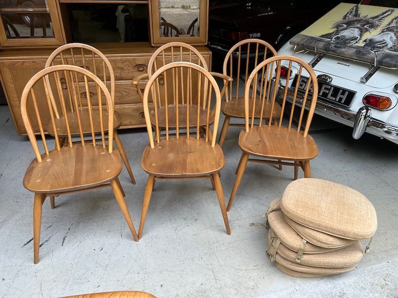 Set of Six Blonde Ercol Windsor Hoop Back Dining Chairs