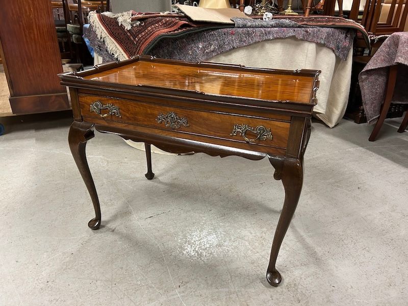 Antique Burr Walnut Side/ Serving Table with Slides 