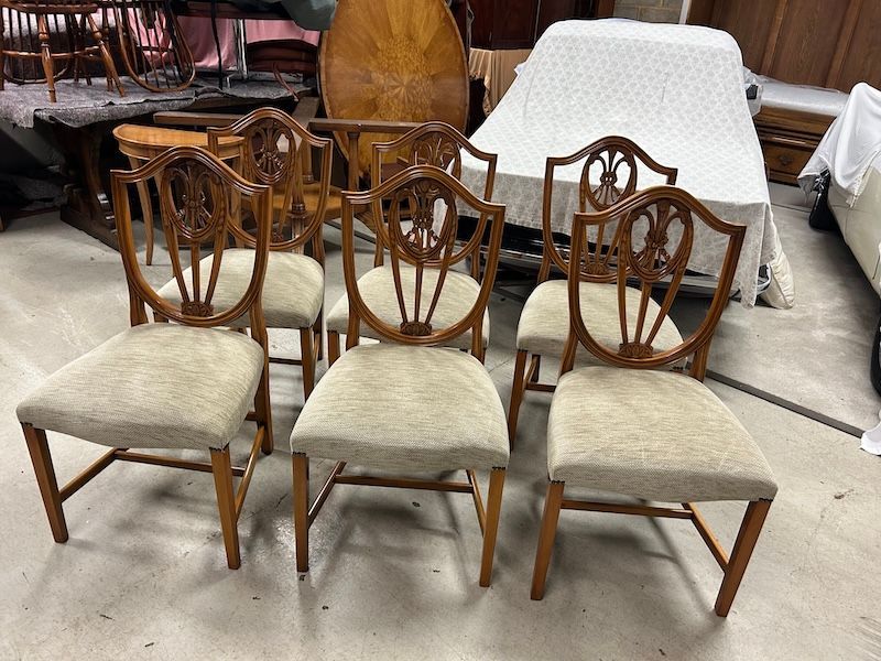 A Set of Six Prince of Wales Feather Shieldback Dining Chairs by Bevan Funnell