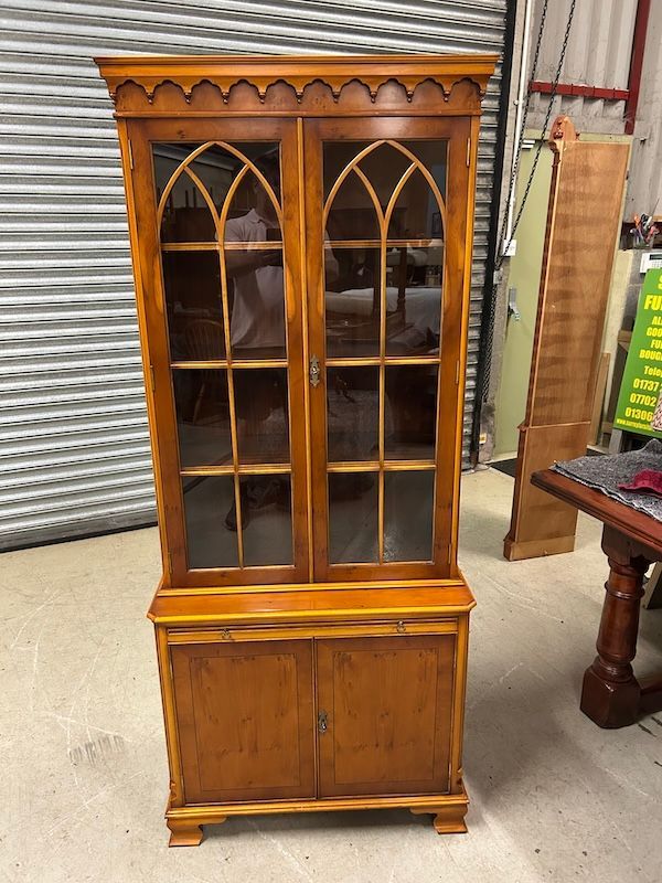 Good Quality Small Proportioned Yew Wood Bookcase with Cupboard by Bevan Funnell