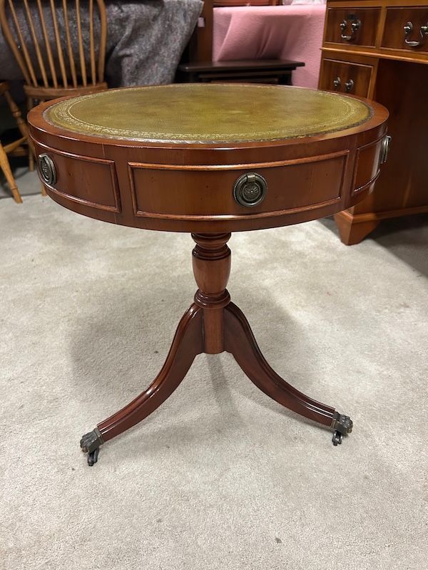Yew Wood & Leather Topped Drum Table by Bevan Funnell