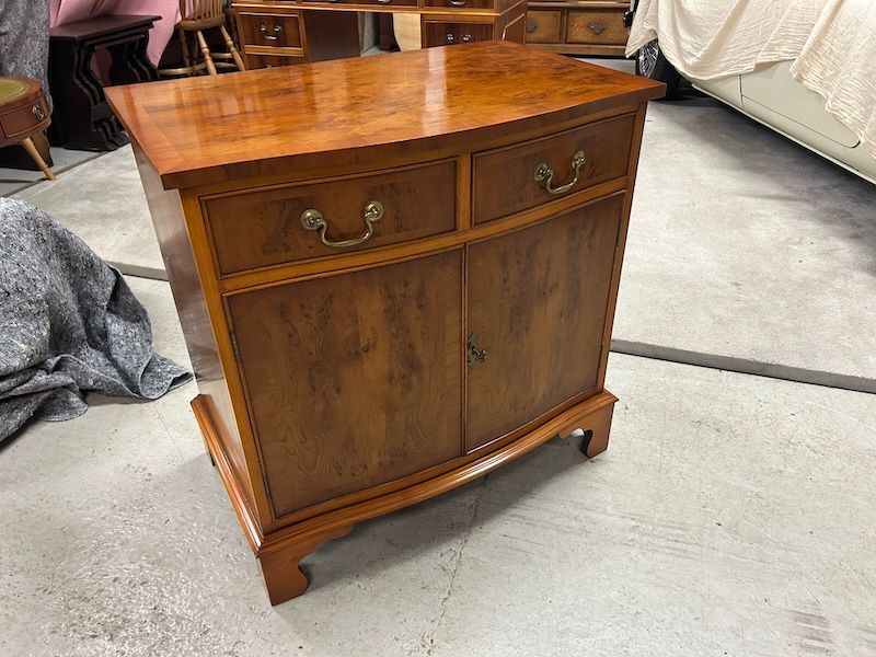 Lovely Small Serpentine Two Door/Draw Pippy Yew Wood Cupboard by Bevan Funnell