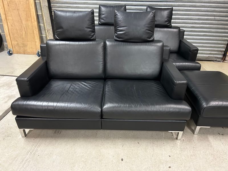 DS 740 Designer Two Seater Black Leather Sofa By De Sede