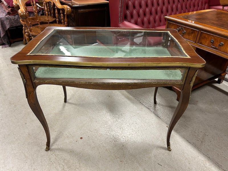 French Style Serpentine Walnut Bijouterie/ Glass Display Cabinet