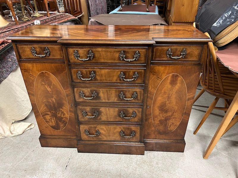Lovely Vintage Flamed Mahogany Breakfront Sideboard by Dicksons