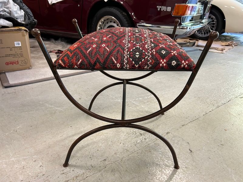 Good Quality Wrought Iron Stool with Handwoven Tapestry Seat Cushion