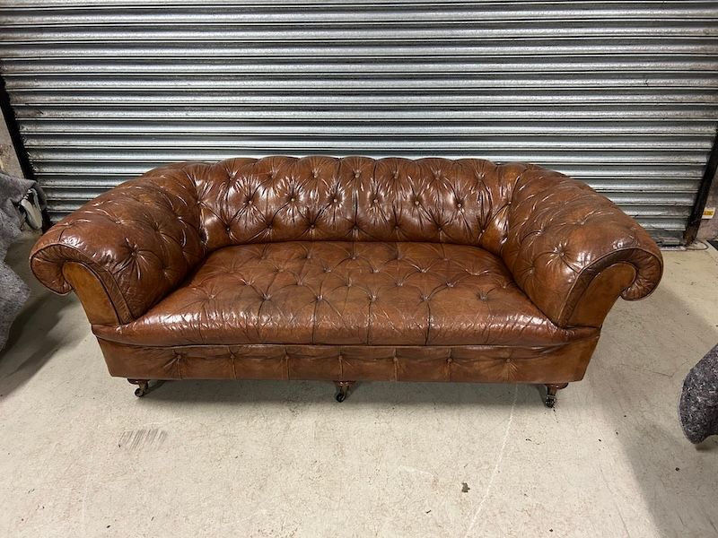 Havana Brown Hand Dyed Leather Chesterfield Sofa