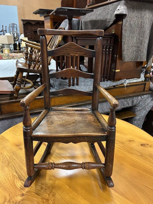 Vintage Childs Solid Elm Ladder Back Rocking Chair