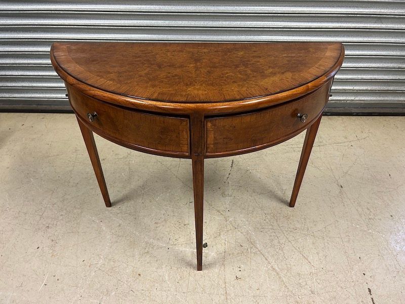 Super Quality Sheraton Style Burr Walnut & Rosewood Demi Lune Console Table