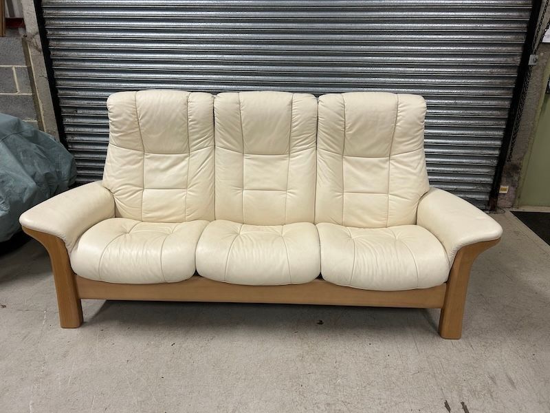 Cream Leather Reclining Ekornes Windsor Three Seater Sofa