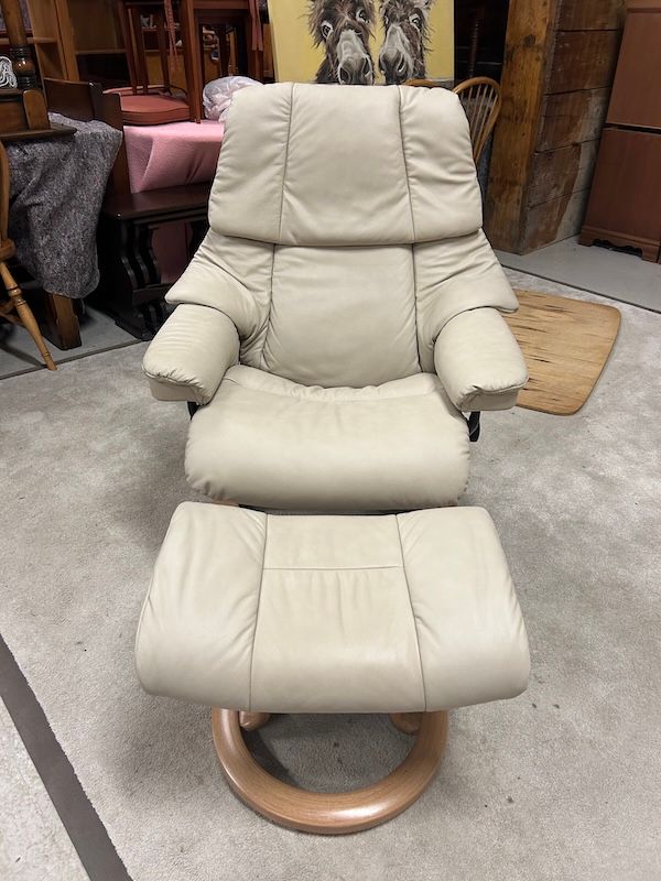 Ekornes 'Reno' Medium Leather Reclining Armchair & Footstool