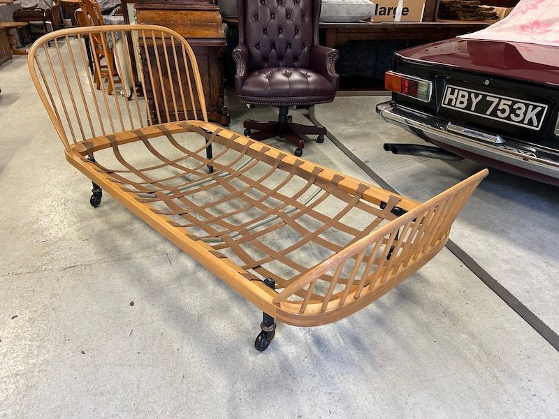 1960's Vintage Ercol Single Bed in Light Blonde Elm , on Castors