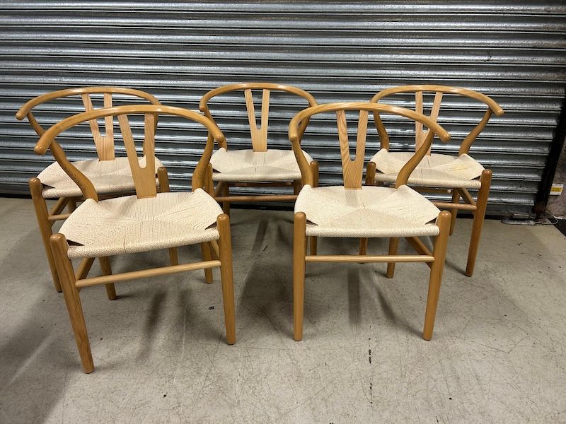 Five Hans J Wegner Style Ash Wishbone Dining Chairs for Carl Hansen