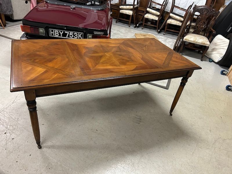 Vintage Oak French Style Parquet Dining Table