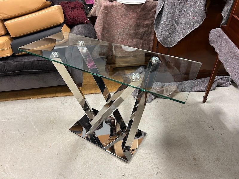 Good Quality Designer German Glass & Mirrored Chrome Console Table