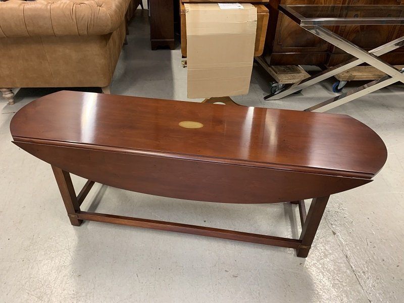 Bevan Funnell Yew Wood Oval Military Style Drop Leaf Coffee Table
