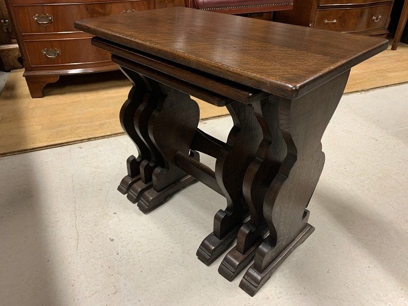 Hand Crafted Solid Oak Nest of Tables