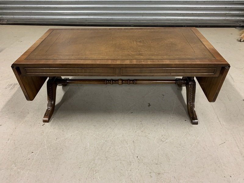 Good Quality Mahogany Leather Top Sofa Coffee Table by Bevan Funnell