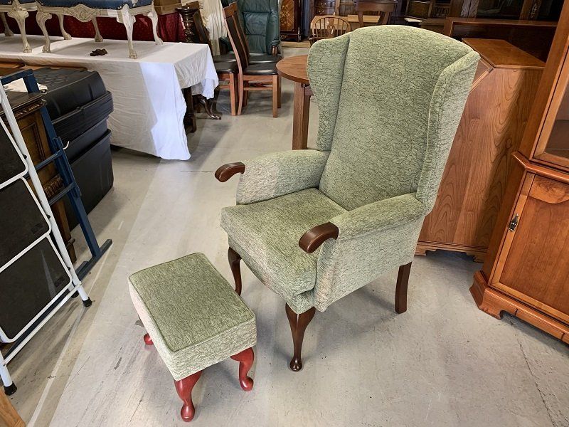 HSL Green Fabric Hemsley Fireside Wing Armchair & Footstool