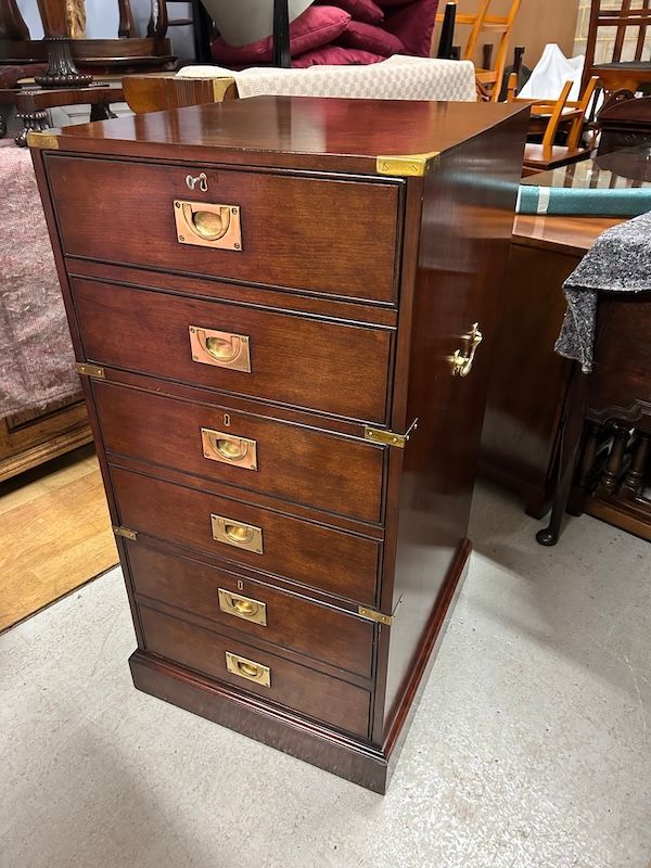 Large Mahogany Campaign Style Filing Cabinet by Kennedy of Ipswich, for Harrods