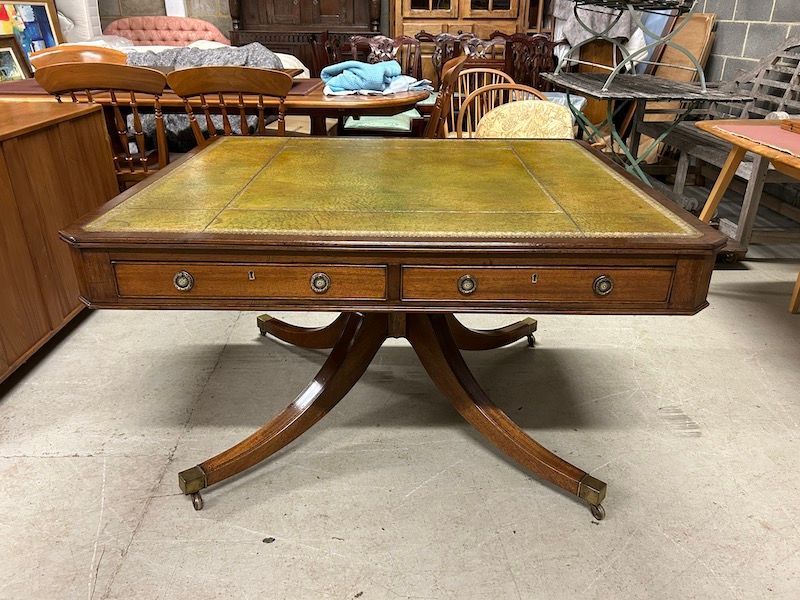 Large, Mahogany & Leather Library Table/ Desk