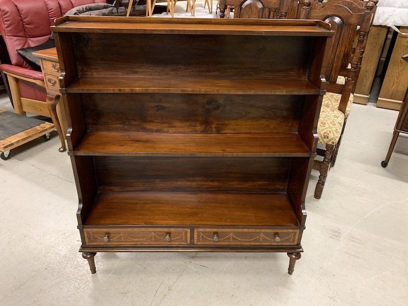 Antique Mahogany & Satin Wood Inlay Waterfall Bookcase