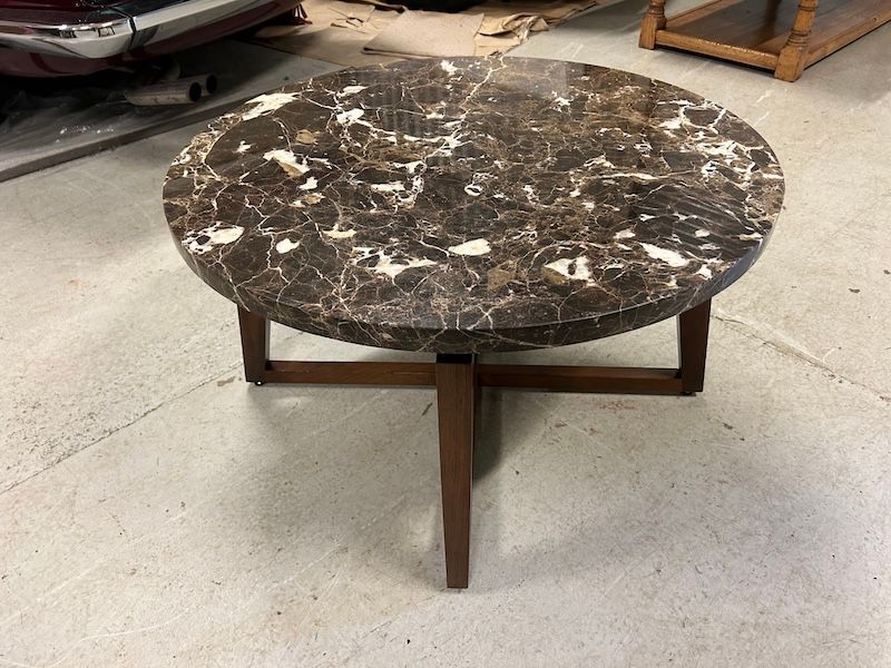 Designer Marble Topped Walnut Coffee Table 
