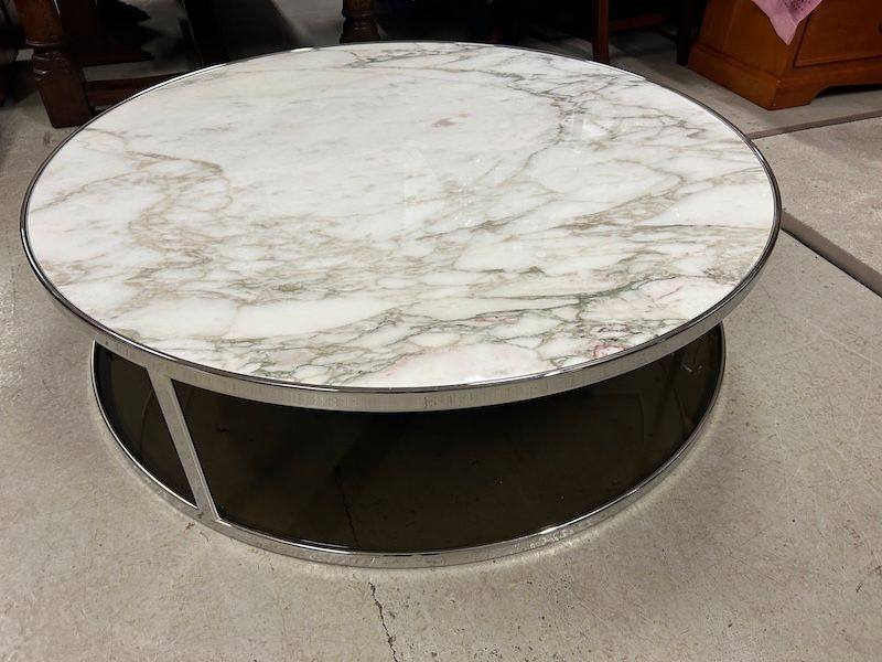Large Designer Chrome, Marble & Glass Minotti Huber Coffee Table