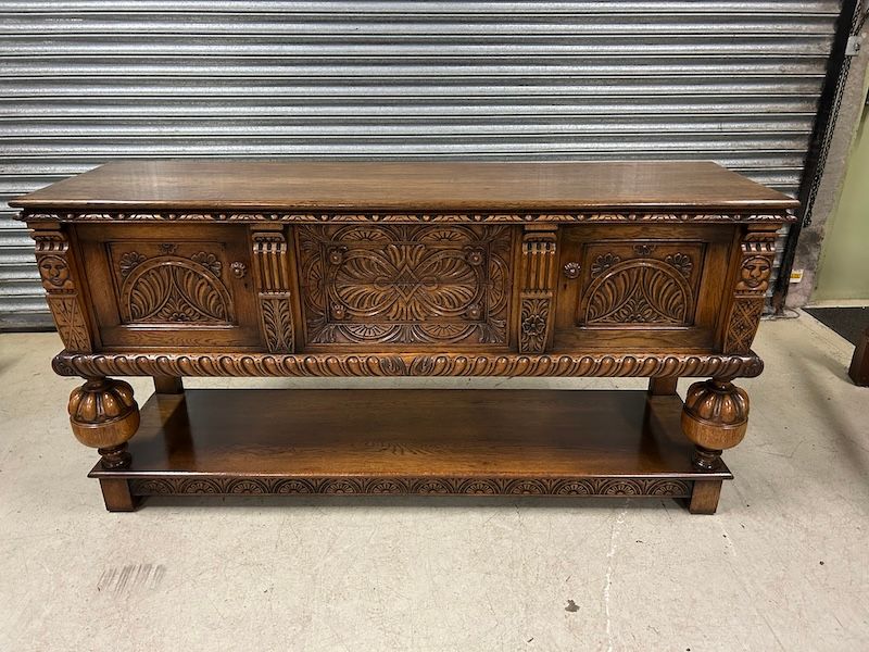 Antique Jacobean Style Carved Oak Dresser Base/ Sideboard